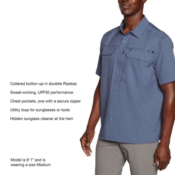 New Eddie Bauer Blue Casual Button Down Shirt Relaxed Fit UPF 50 Men Size M - Picture 4 of 10